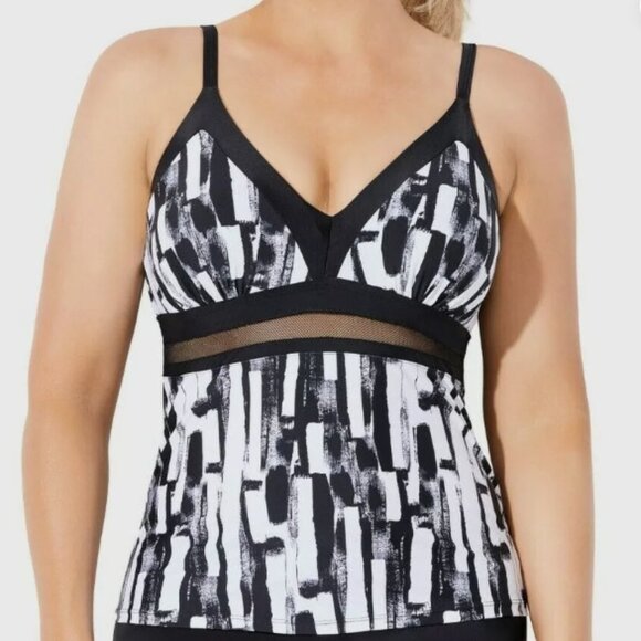 Aquabelle Swimsuits for All Plus Size Tankini Top with Mesh Inset Size 24 - Picture 2 of 10